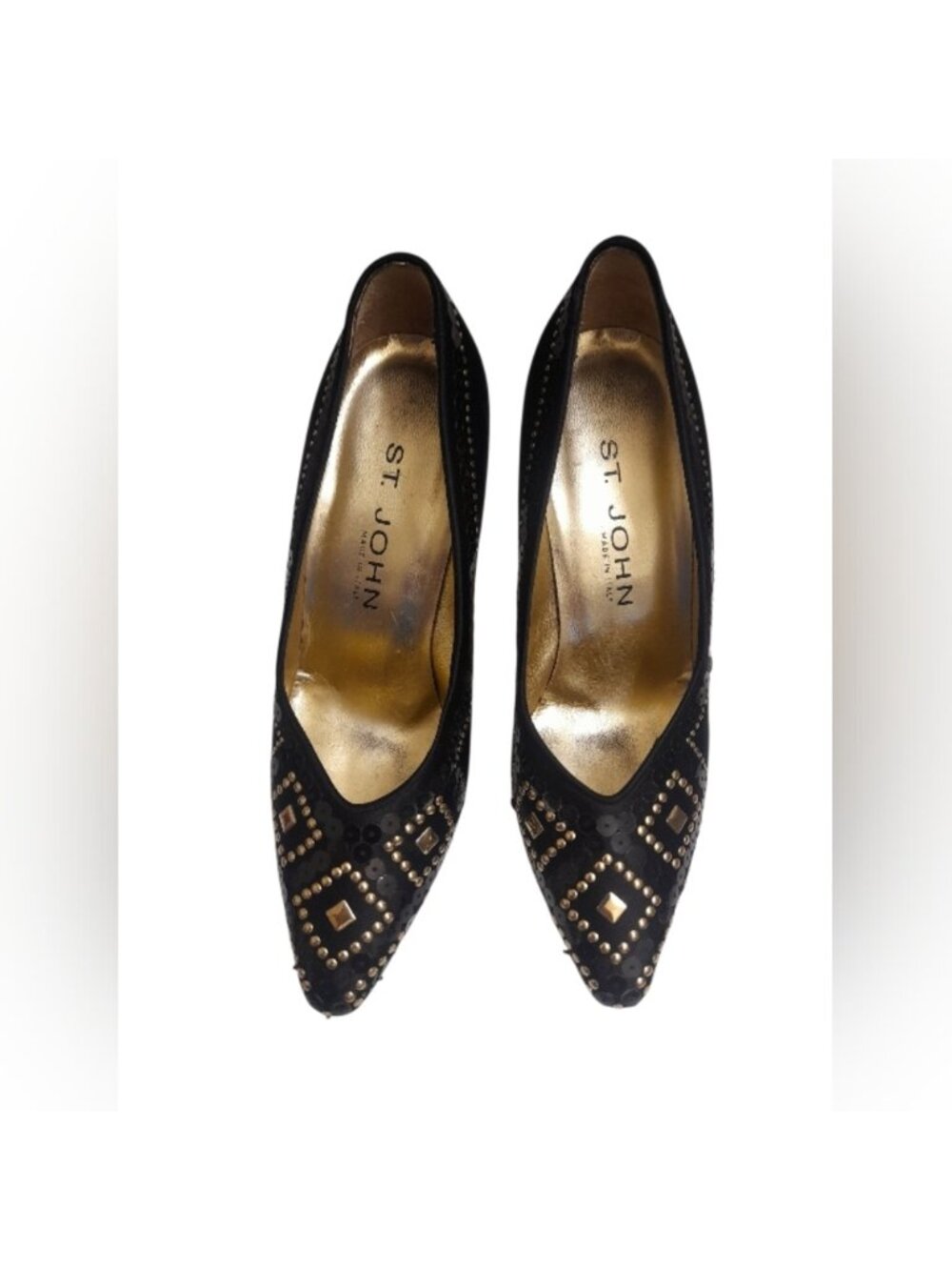 St. John Black and Gold Heels with Intricate Beadwork SZ 6B